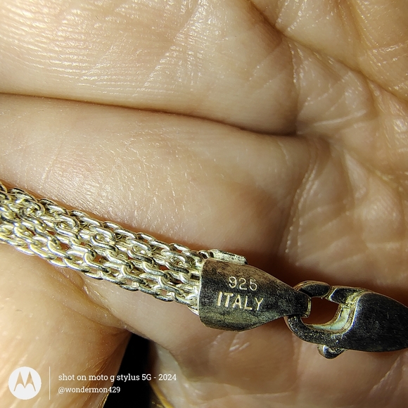 📿Vintage SU 925 Sterling Silver Round Hallow Mesh 15" Choker made in Italy - Picture 3 of 7